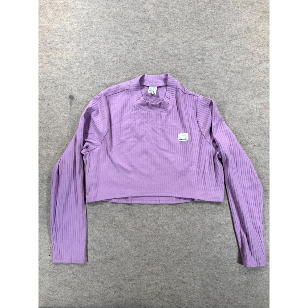 Time and Tru Maternity Ribbed Top Womens L 12-14 Dusty Orchid Purple Mock Neck